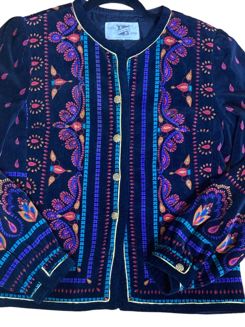 Vintage 1980’s Saxton Hall Embroidered Velvet Jacket with Multicolor Accents - Picture 4 of 16
